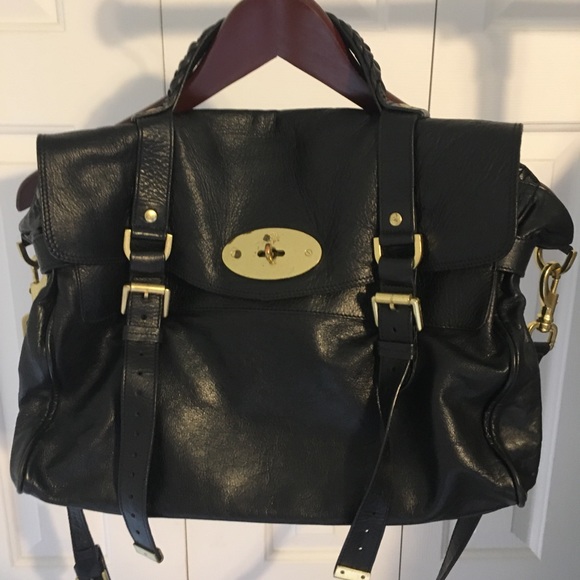 Mulberry Oversized Alexa Black Leather Gold Buckle - Picture 2 of 10